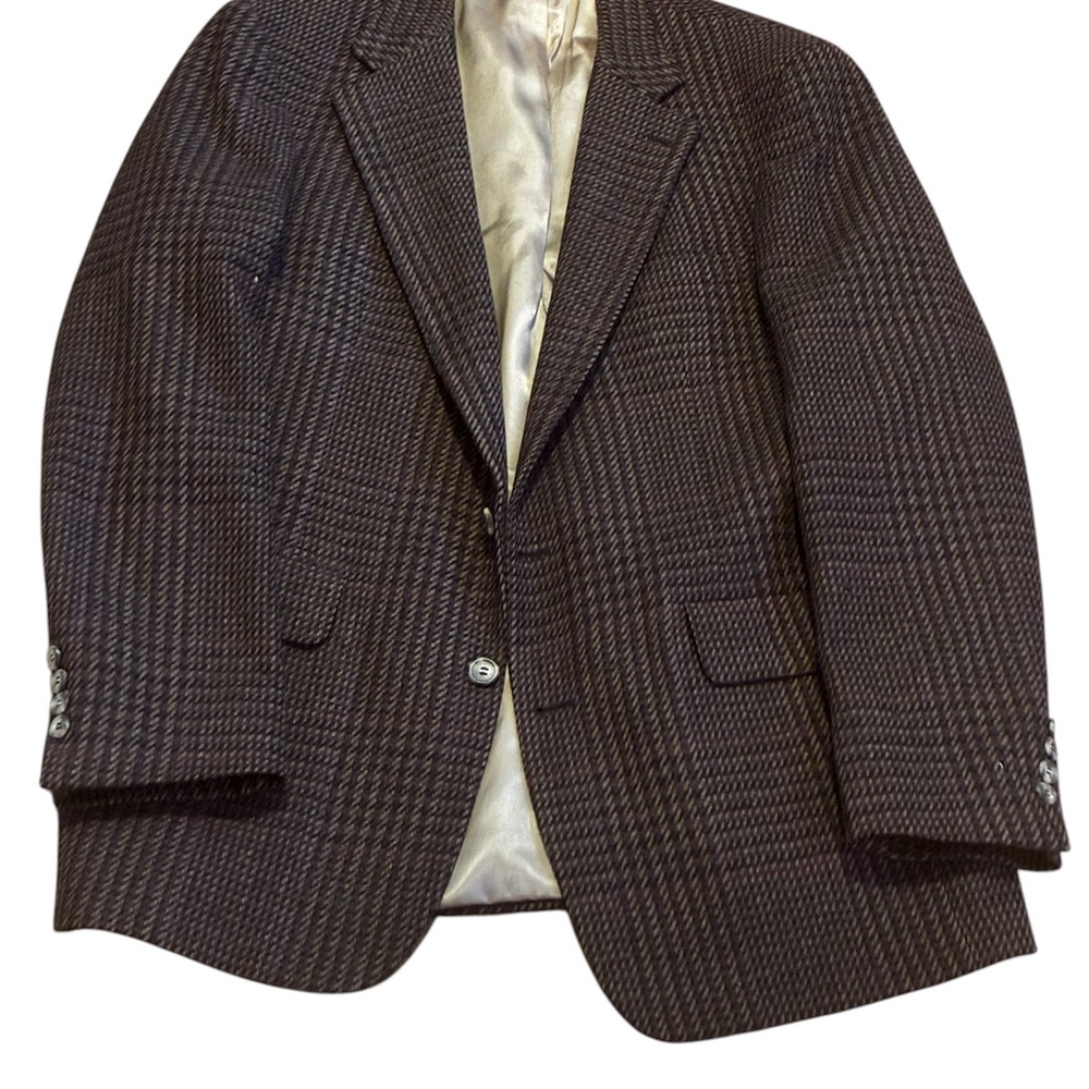 Classic Brown Tan  Nordstrom Fully Lined Plaid Checkered Houndstooth Mens Blazer